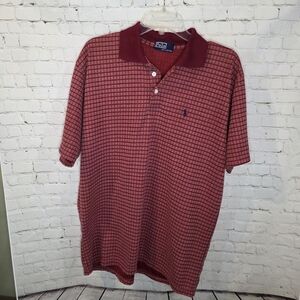 Vintage Polo Ralph Lauren Red Textured Grid Knit Polo Shirt 100% Cotton Medium